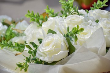 close-up bouquet of white roses - 229249651