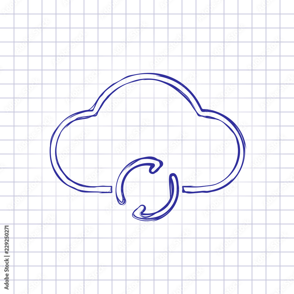 Poster outline update simple cloud icon. linear symbol with thin outline. hand drawn picture on paper sheet