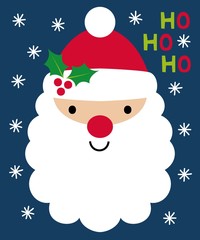 Christmas greeting card with cute cartoon Santa Claus face