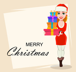 Merry Christmas. Woman in Santa Claus costume