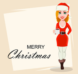 Merry Christmas. Woman in Santa Claus costume