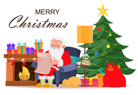 Merry Christmas greeting card with Santa Claus