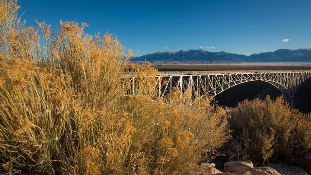 Rio Grande Gorge Bridge winter snowy reveal