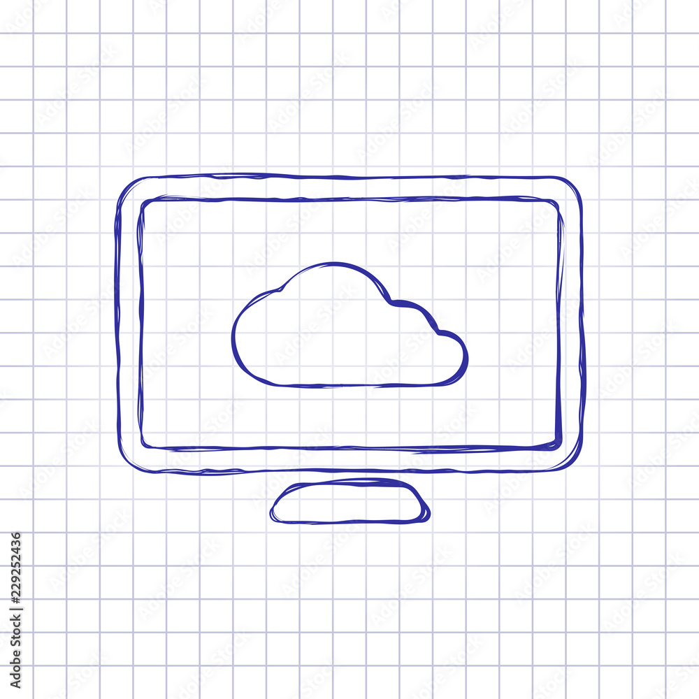 Poster database, cloud technology, computer and cloud. simple icon. han