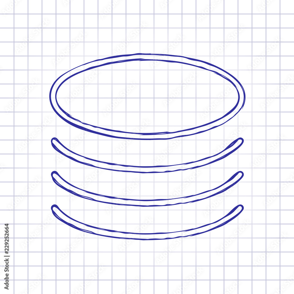 Poster database icon. simple linear symbol, thin outline. hand drawn picture on paper sheet. blue ink, outl