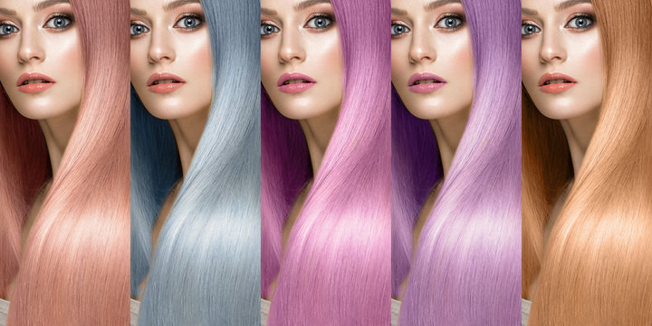 Hair Collection, Shades, Set Of Five Colors. Straight Hair