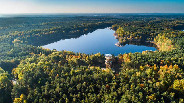 Fototapeta Łuk mużakowski - geo park - kopalnia babina - z lotu ptaka
