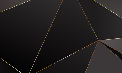 Black and grey Premium background with luxury polygonal pattern and gold triangle lines.