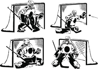 set of vector silhouettes ice hockey goalkeepers