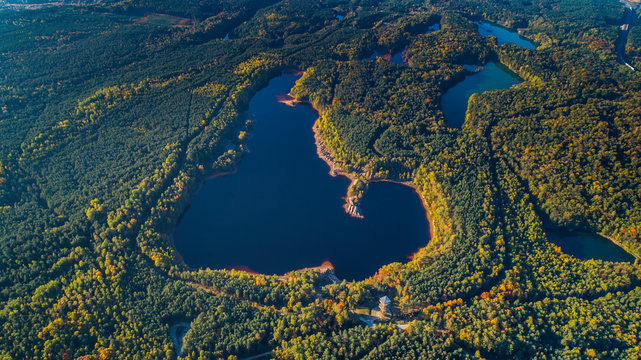 Fototapeta Łuk mużakowski - geo park - kopalnia babina - z lotu ptaka