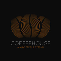 Coffee beans logo. Coffeehouse dark design on black background