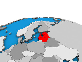 Baltic States on political 3D globe.