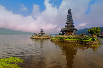 Pura Ulun Danu Bratan on Bratan lake, Bali, Indonesia. Water temple in Bali, Indonesia. Hindu...