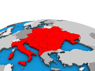 CEI countries on political 3D globe.