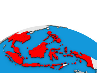 ASEAN memeber states on political 3D globe.