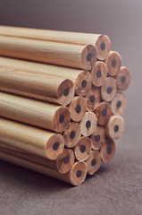 Close-up photo of pencils. Isolated on gray.