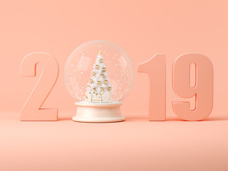 2019 numbers with snow ball 3D illustration