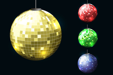 Disco balls in yellow,red,green and blue colors