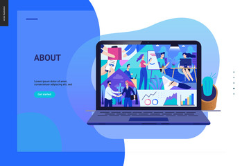 Business series, color 2- about company, office life -modern flat vector concept illustration of a company employees in workspace. Business workflow management. Creative landing page design template