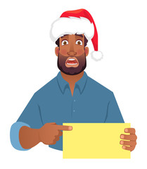 African man in hat holding blank card