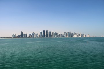 Naklejka premium View to Doha Corniche and skyline in Doha, Qatar
