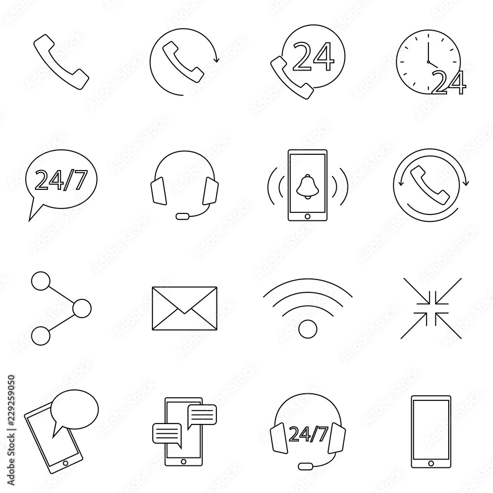 Poster simple set of processing related vector line icons. contains such icons as support, chat, callback a