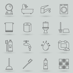 Simple Set of Hygiene Related Vector Line Icons. Contains such Icons as Washing Hands, shower, bath, toilet paper and more. Flat design