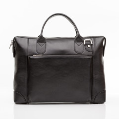 black leather men casual or business briefcase on white background