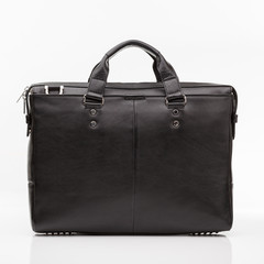 black leather men casual or business briefcase on white background