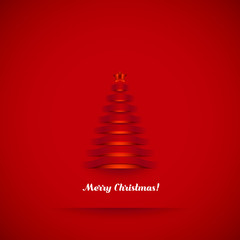 Vector Paper Christmas and New Year Tree with glowing star neon light effect.Vector elements for Christmas and New Year cards and banners. Red Paper cut style. 