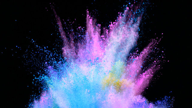 Multi-color powder explosion on black background © Crustoff