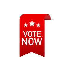 Vote now Red Label. Red Web Ribbon. Vector illustration.