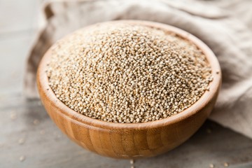 Raw quinoa seeds in a bowl