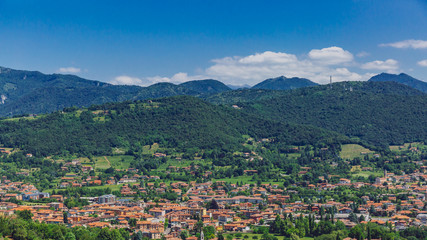 Fototapeta premium View of town and mountains near Bergamo, Italy