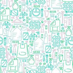 Seamless pattern with plastic trash elements. Line style vector illustration