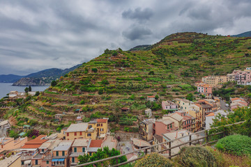 Fototapeta premium Houses on hills in Manarola, Cinque Terre, Italy