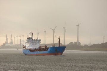 Fototapeta premium Cargo ship sailing from Rotterdam
