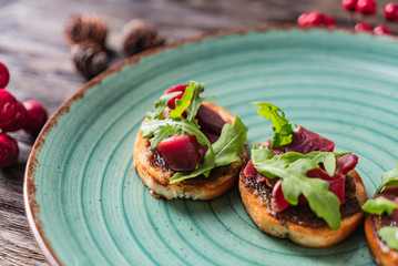 Christmas canape with duck