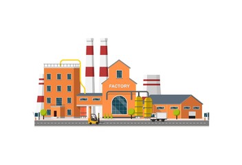 Vector flat Industrial factory on white background. Industrial revolution 4.0 . Manufacturing manufacturing engineering buildings illustration template. Urban architecture