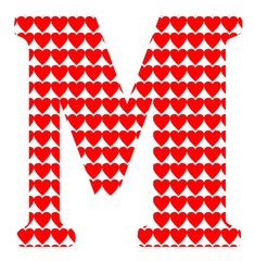 Uppercase letter M with a red heart pattern - 229266803