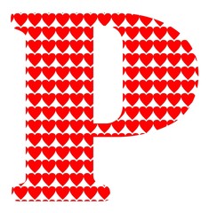 Uppercase letter P with a red heart pattern - 229266818