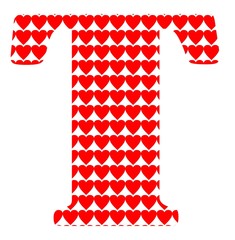 Uppercase letter T with a red heart pattern - 229266866