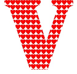 Uppercase letter V with a red heart pattern - 229266892