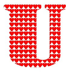 Uppercase letter U with a red heart pattern
