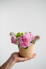 pastel bouquet in the cup