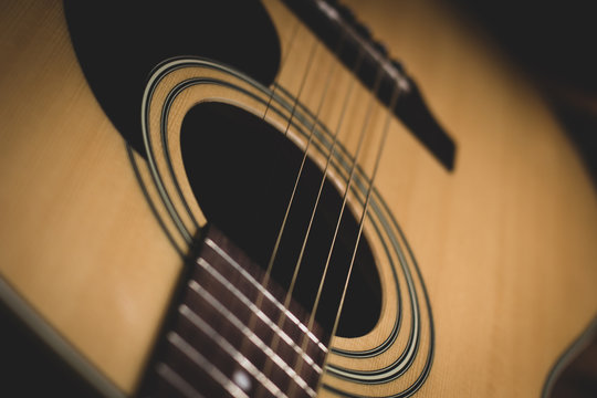 vintage acoustic guitar. close-up.