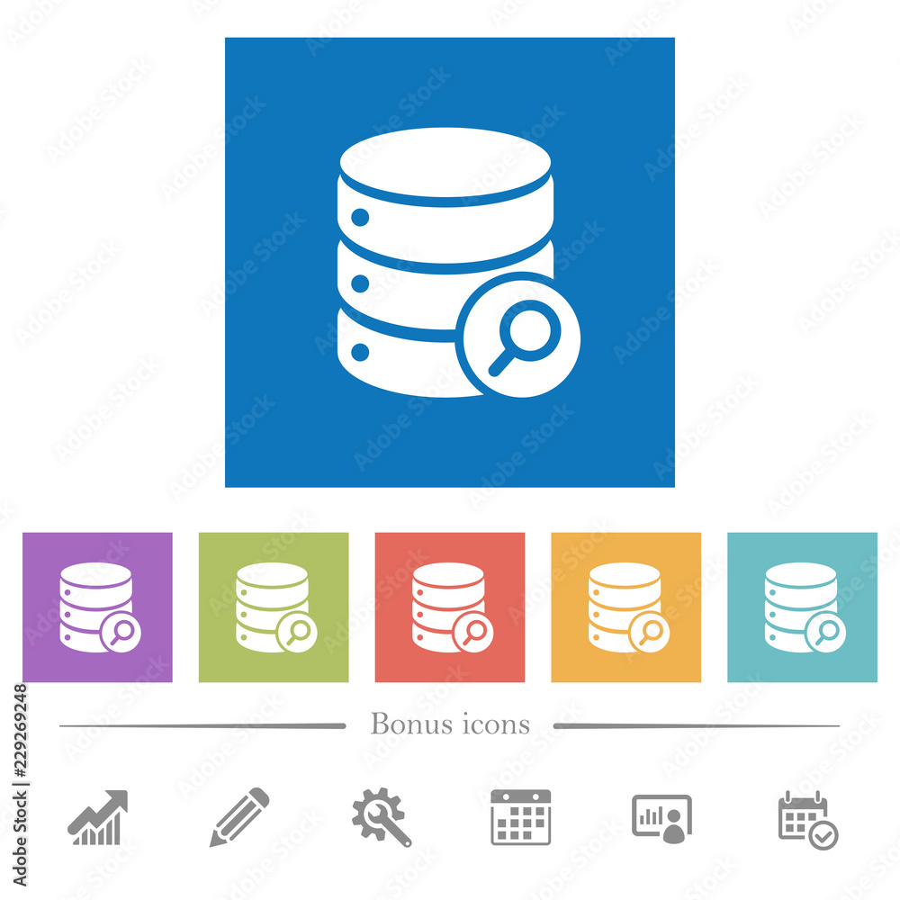 Aufkleber database search flat white icons in square backgrounds