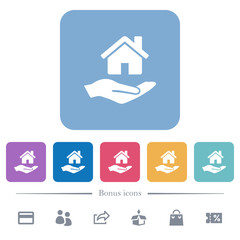Home insurance flat white icons in square backgrounds