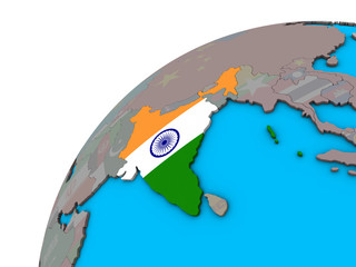 India with national flag on 3D globe.