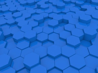 Abstract blue background of hexagons. 3d rendering illustration.
